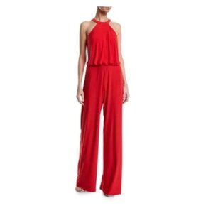 NWT | JAYGODFREY (Jay Godfrey)‎ Anselm Red Halter Flowy Wide Leg Jumpsuit Size 2